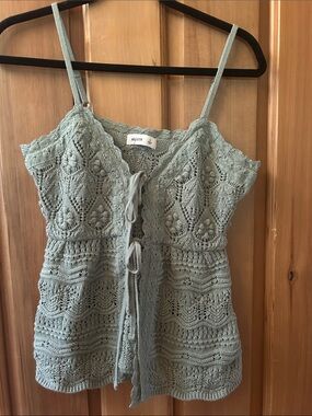 Hollister Sage Green Crochet Tie-Front Tank